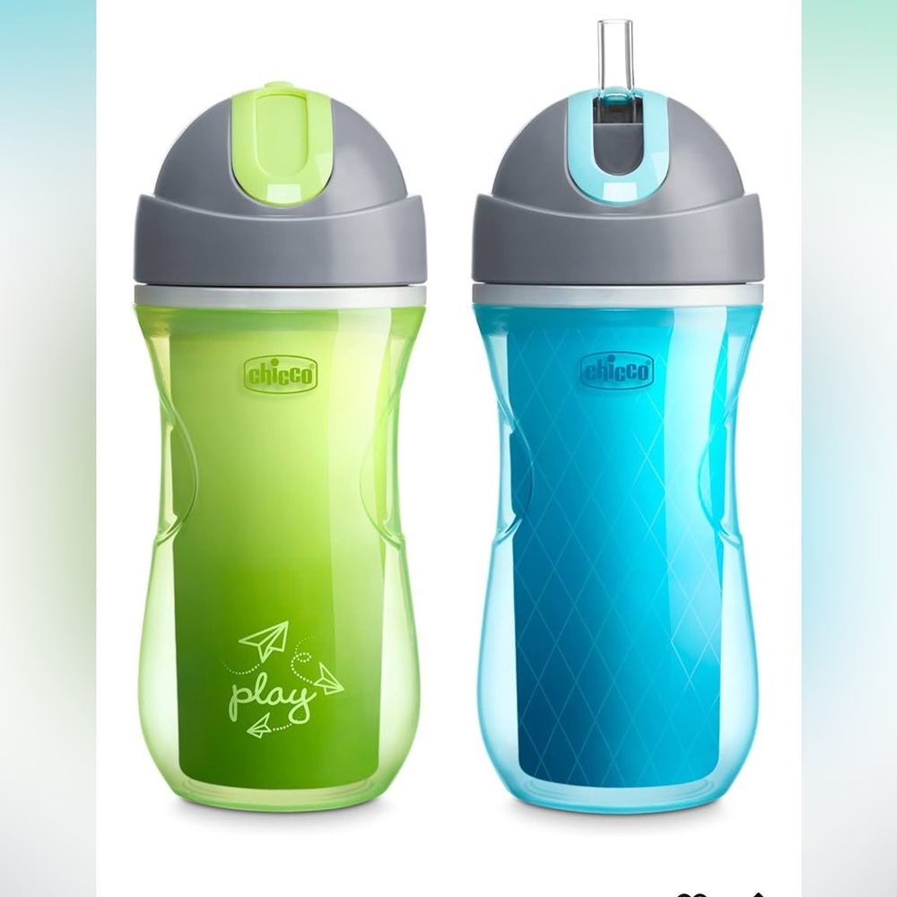 Chicco Flip-Top Straw Cup, Set of Two Green & Blue